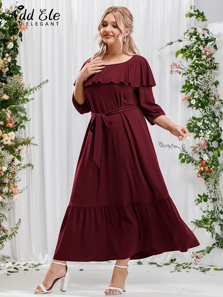 Add Elegant 2022 Autumn Plus Size Dresses for Women Ruffles