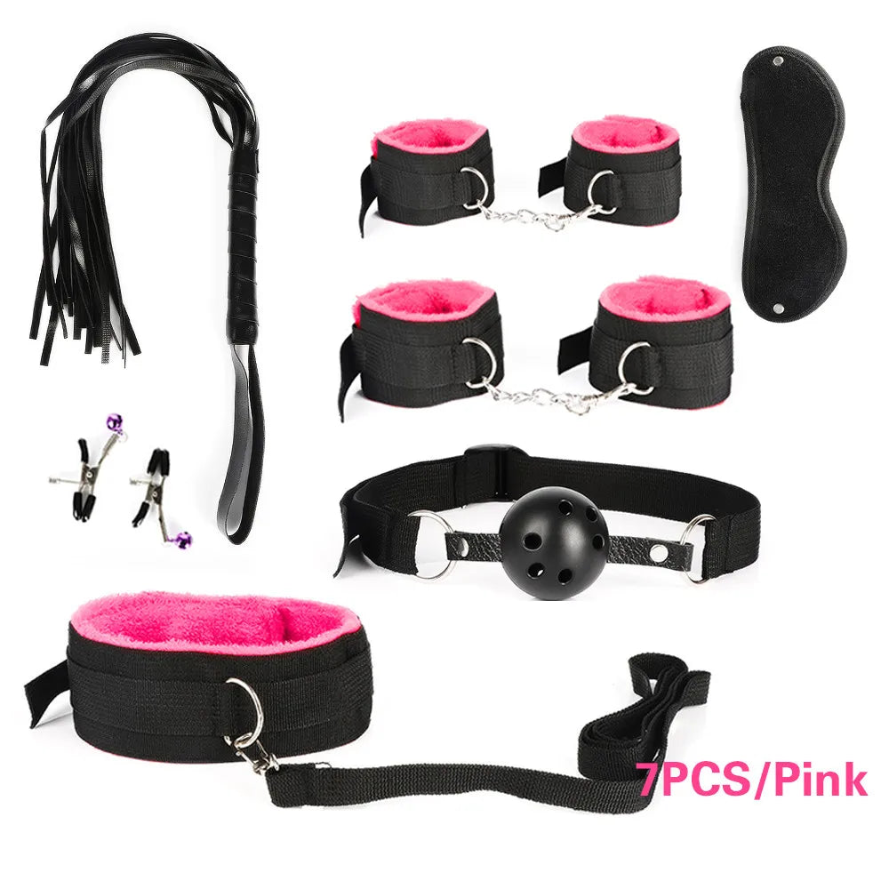 Adult Game Women Men Porno Sex Handcuffs Nipple Clamps Whip Mouth Gag Sex