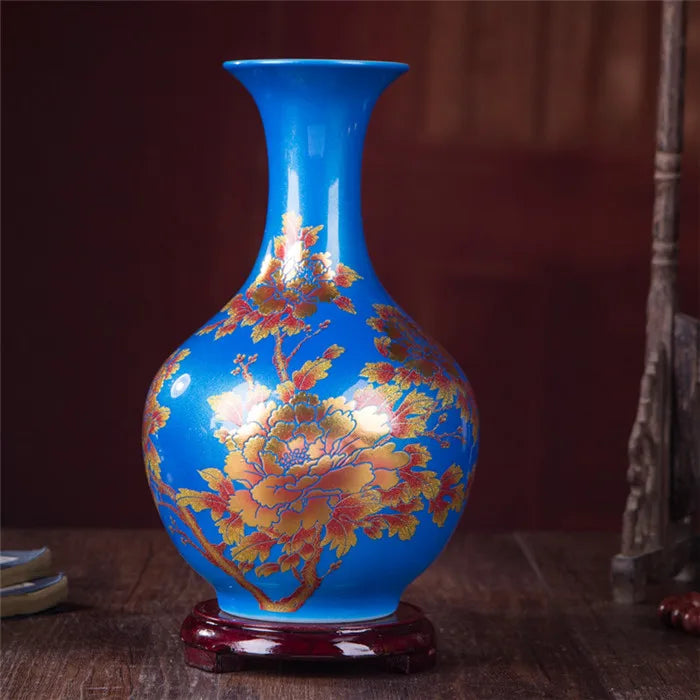 New Chinese Style Vase Jingdezhen Yellow Crystal Glaze Flower Vase Home Decor