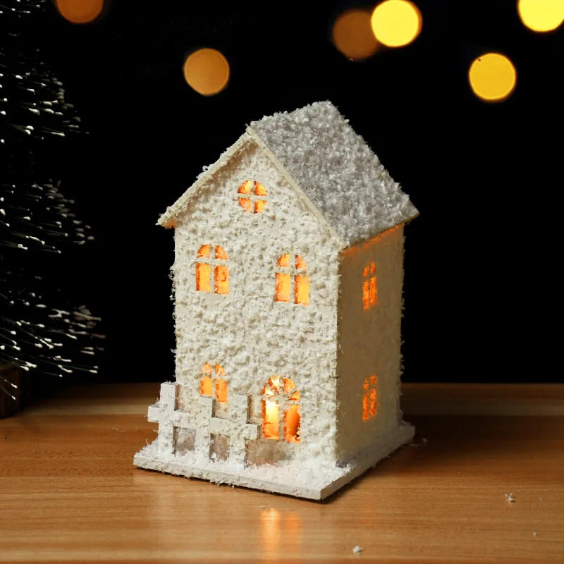 2025 New Year Led Light Wooden House With Snowflake Luminous Cabin