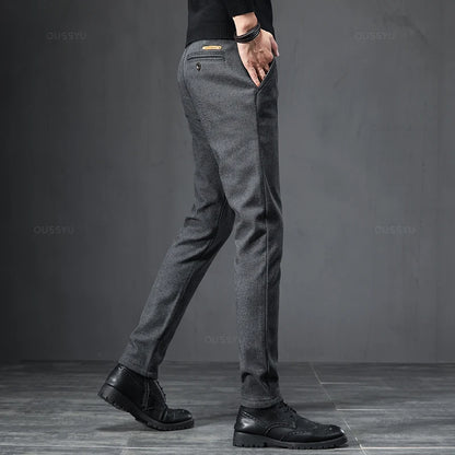 Spring Autumn Business Dress Pants Men Elastic Waist Frosted Fabric Casual