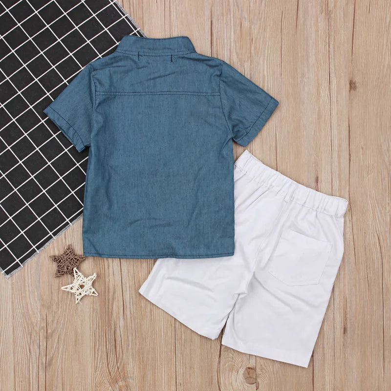 2Piece Summer Boys Sets Clothing Korean Fashion Casual Short Sleeve Tops