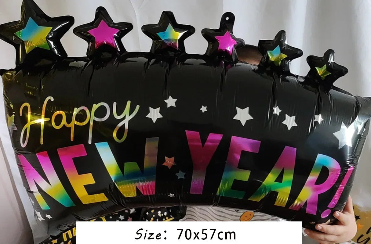 2025 Happy New Year Balloons Banner Rose Gold Number Letter Aluminum Foil