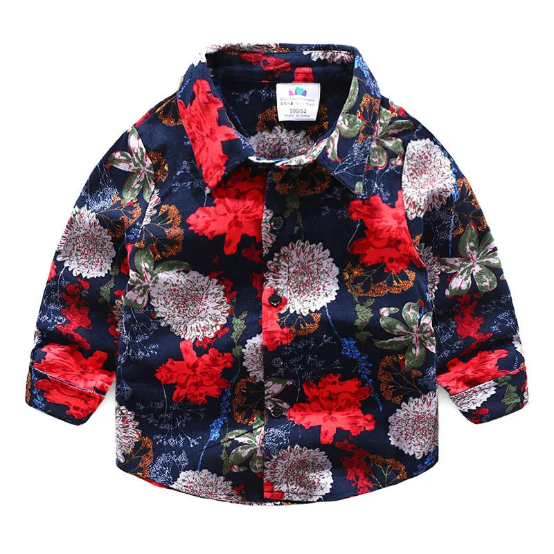 2-11 12 Years Kids Baby Big Flower Print Shirt 2023 Autumn Spring Fashion