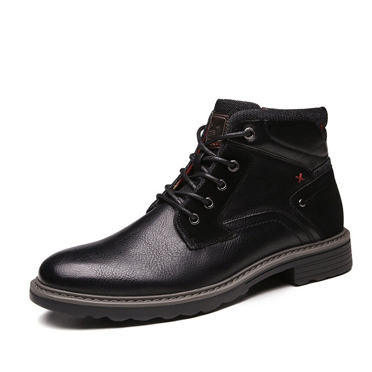 2021 Winter New Trend Leather Boots Black Low-Cut British Boots Head Lace-Up