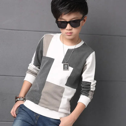 New Autumn T Shirt for Boy Children Clothing Plaid Casual Teenager Long