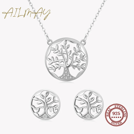 Ailmay 925 Sterling Silver Fashion Charm Tree of Life Earrings Necklaces