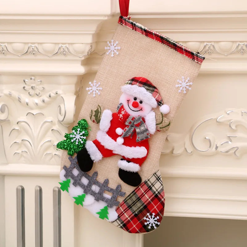 New Large Linen Christmas Socks Hanging Christmas Decorations and Gift Bag