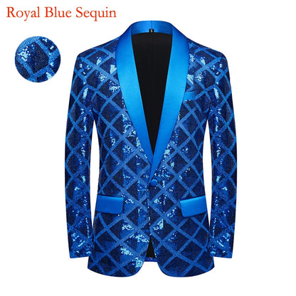 Luxury Laser Sequin Tuxedo Blazer Jacket Men One Button