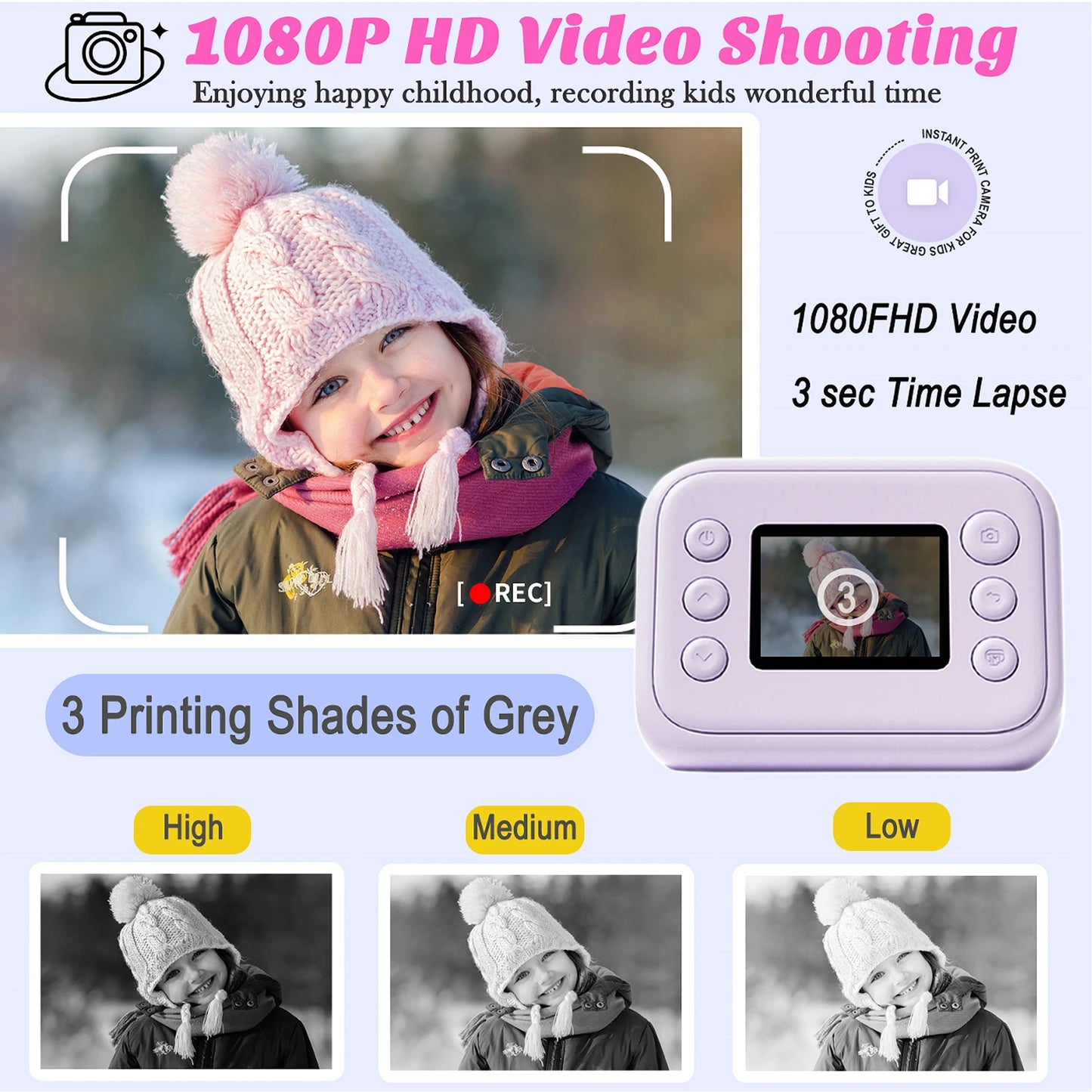 Instant Print Camera for Kids,2.0 Inch Screen Kids Instant Cameras