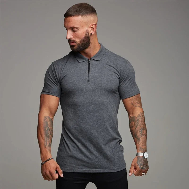 Mens Summer Solid Polo Shirt Short Sleeve Slim Fit Polos Fashion Streetwear