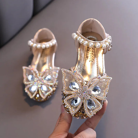 Fashion Girls Sequin Lace Bow Kids Shoes Girls Cute Pearl Princess Dance