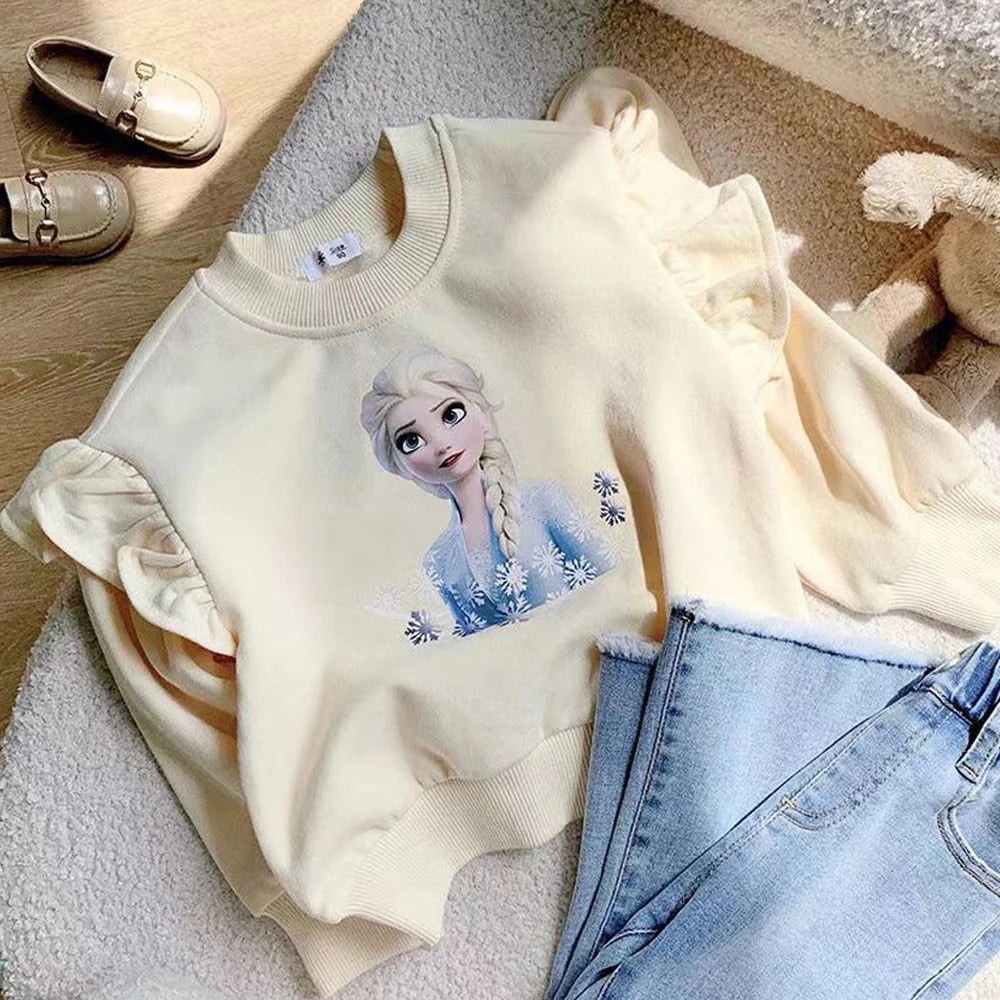 2024 New Girls Tops Quality Cotton Disney Frozen Elsa Kids Clothes Tee Shirt