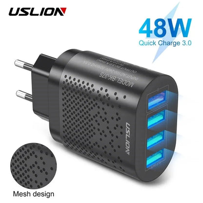 USLION EU/US Plug USB Charger for iPhone 11 Samsung Xiaomi 4 Port 48W