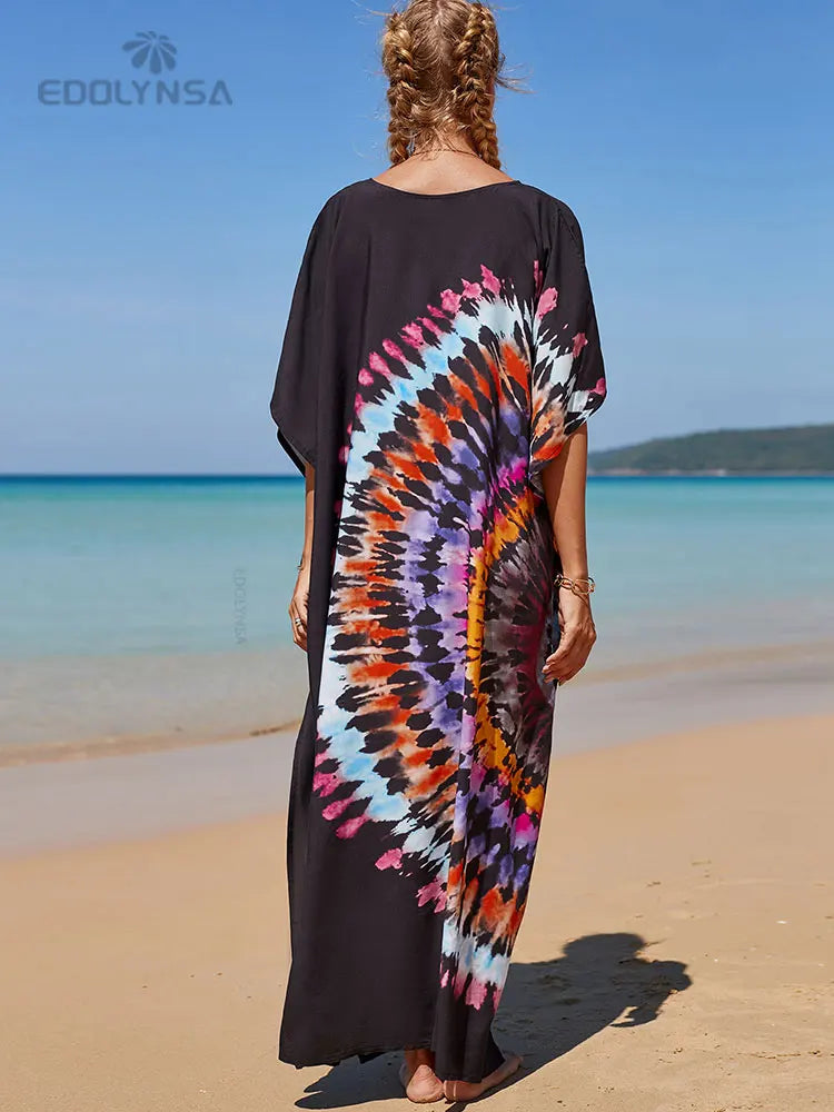 2023 Multicolored Kaftan Bohemian Printed V-Neck Batwing