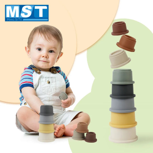 8PCS Baby Stacking Cup Toys Montessori Color Rainbow Stacking Ring Tower