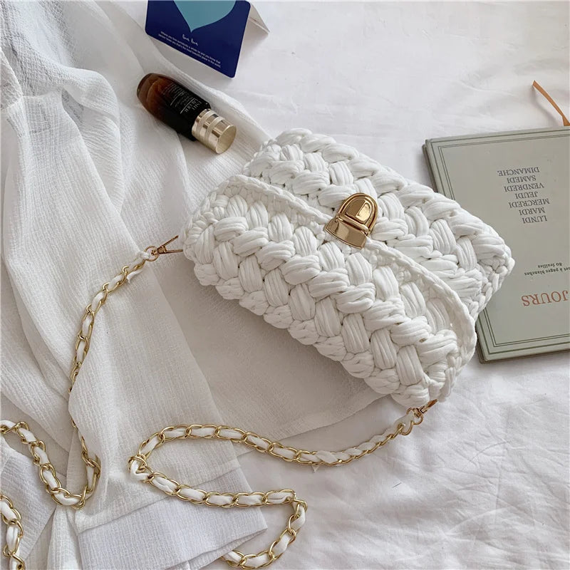 Bags for Women Hand Woven Bag Strip Thread Hook Knitted Women's Shoulder