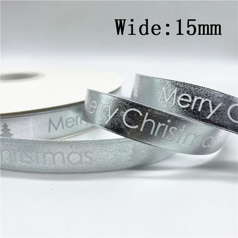 10mm 15mm 5yards Gold/Silver Christmas Decor Printed Christmas Ribbon