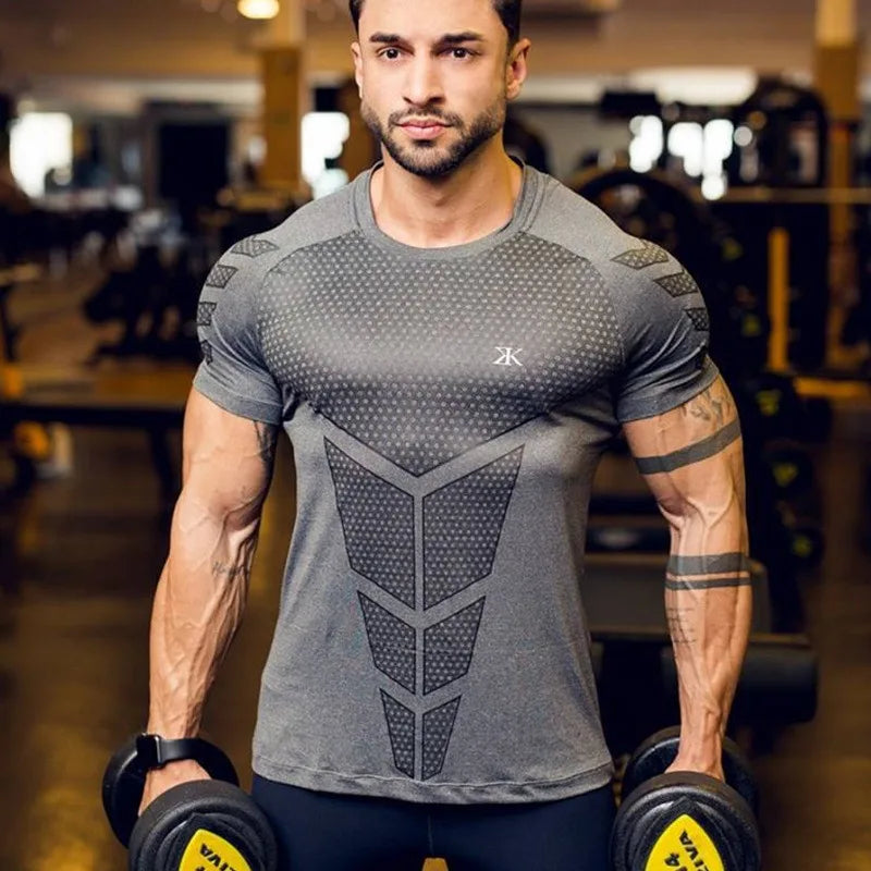 Compression Quick Dry T-Shirt Men Running Sport Skinny Short Tee Shirt Male