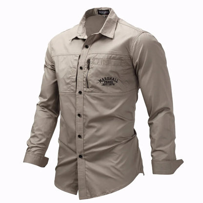 Fredd Marshall Fashion Military Shirt Long Sleeve Multi-Pocket Casual Shirts