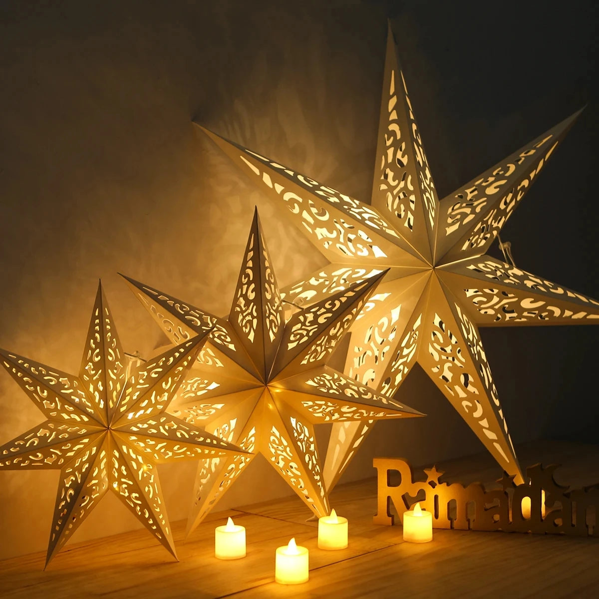 30-75cm Hollow Star Hanging Pendant Eid Mubarak Christmas Decoration 2024