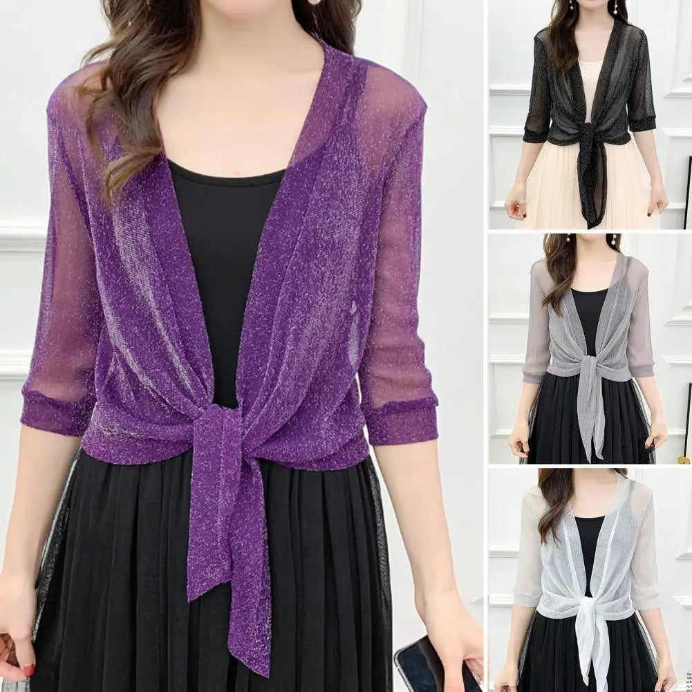 Stylish Jacket Cardigan  Half Sleeve Front Lace-Up Summer Coat