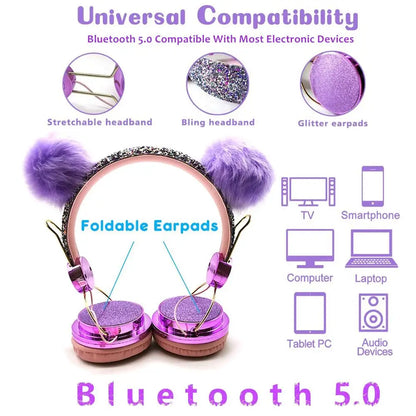 Bluetooth Cute Kids Wireless Headphone With Microphone Girls 3.5mm