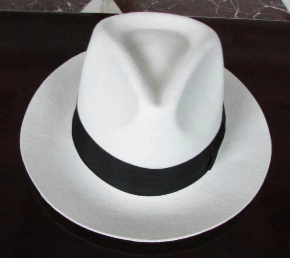 White Authentic Hat Black Contrasting Woolen Fedoras Cap Elegant