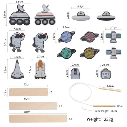 Children's Balance Ability Montessori Toy Wooden Astronaut Button Beaded Blocks