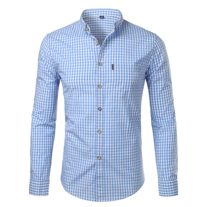 Mens Plaid Cotton Casual Dress Shirts Slim Fit Long Sleeve Button