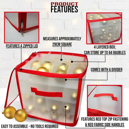 64 Baubles Storage Box Decorations Christmas Balls Storage Organizer