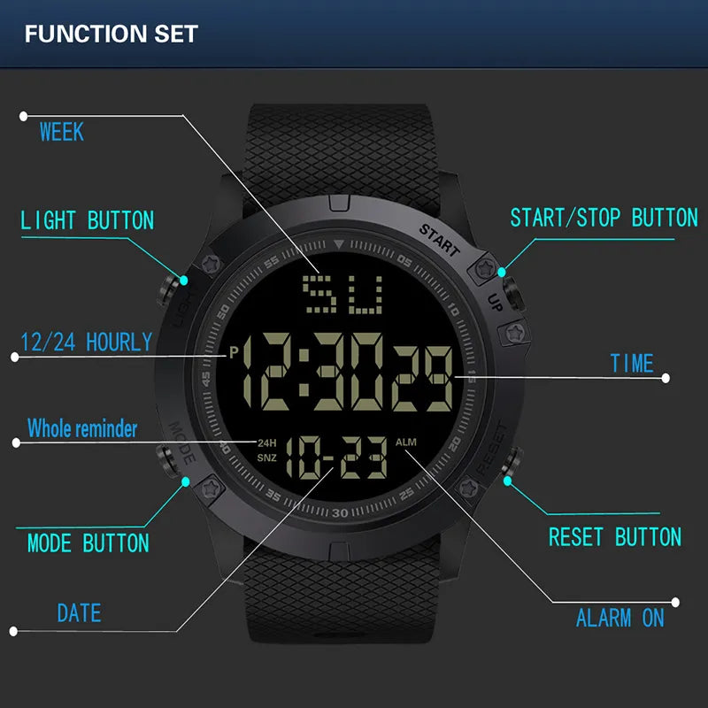 Men Sport Watch Multifunction Military Sports Watch Waterproof Electronic Watch