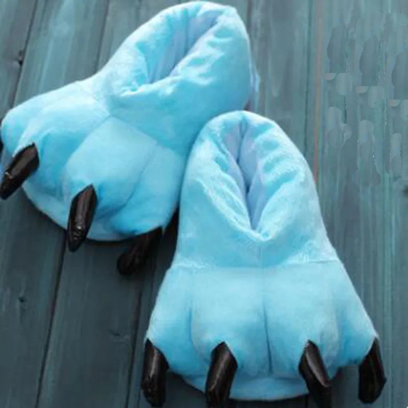 Winter Soft Warm Monster Dinosaur Paw Funny Slippers for Men Women Kids