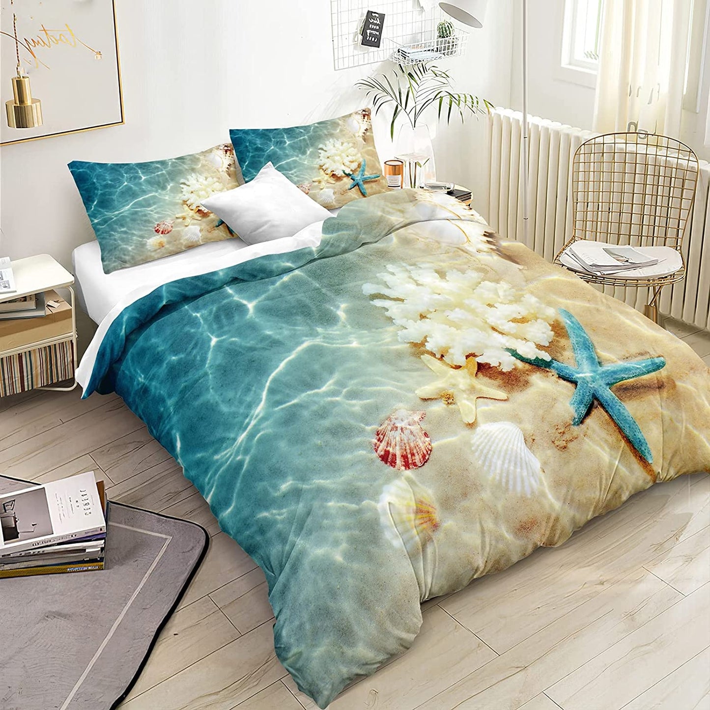 Beach Themed Bedding Set Blue Ocean Duvet Cover Set