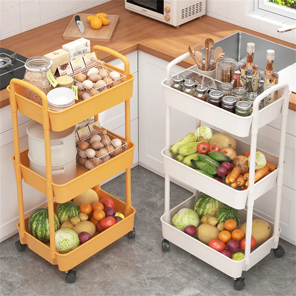 3 Layers Movable Storage Rack Rolling Utility Cart Storage Kitchen  Organizer