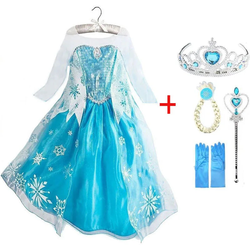 Princess Girl Dresses Snow Queen Elsa Costume for Kids Cosplay Dress Up