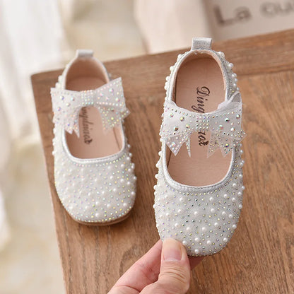 New Girls Single Princess Shoes Pearl Shallow Children's Flat Shose Kid Baby