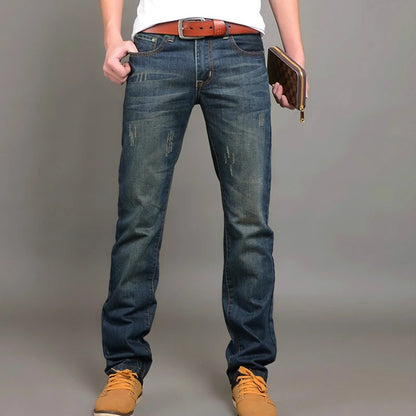 Classic Men Casual Mid-Rise Straight Denim Jeans Long Pants Comfortable