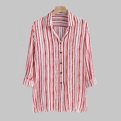 XLL 1105 New Spring Summer  Series Button Up Shirt Mens Striped Printed shirts