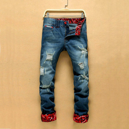 High Quality Designers Blue Denim Men Trouser Jean Clothing Stacked Patchwork