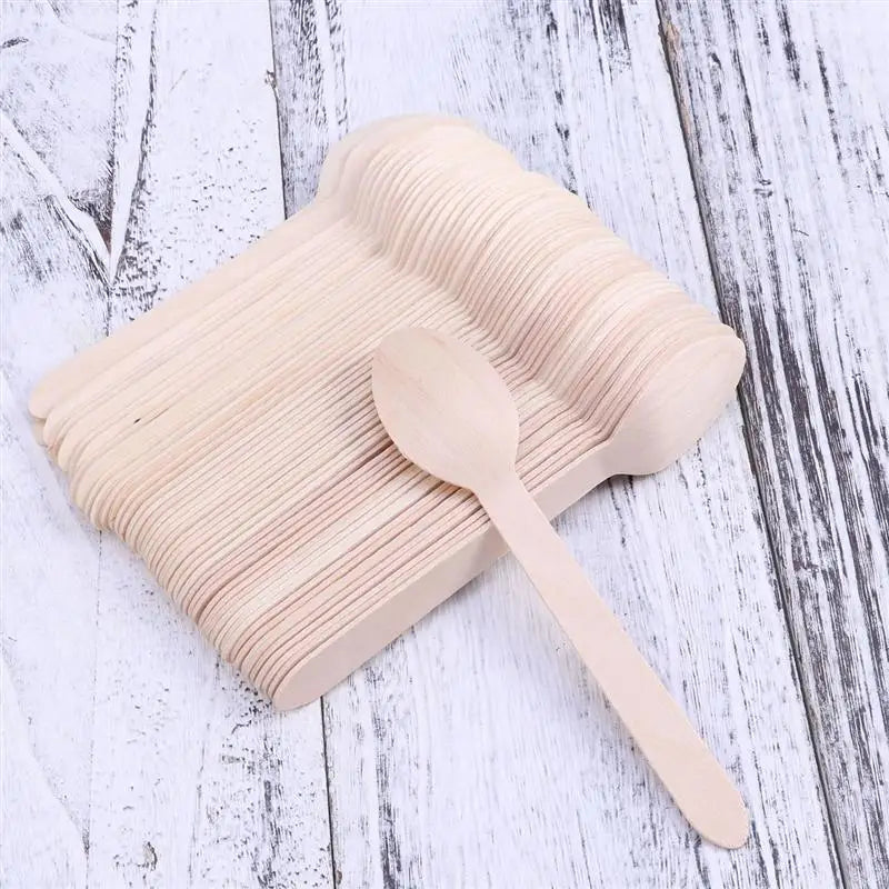 100/150/200pcs Serving Utensils Wooden Forks Spoons Cutters Wood Cutlery