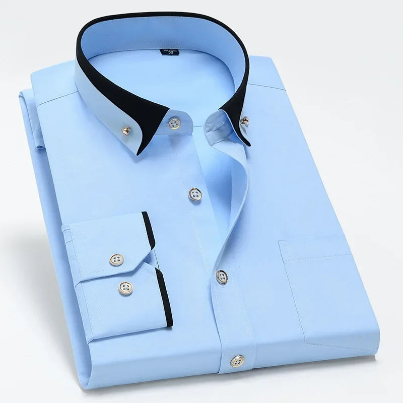 Non-Ironing Men Dress Shirts Long Sleeve Formal Male Clothing Slim Fit