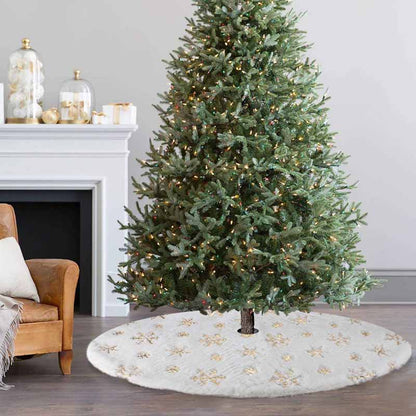 Snowflake Faux Fur White Plush Christmas Tree Mat Tree Skirt Xmas New Year Party