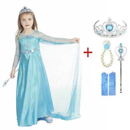 Princess Girl Dresses Snow Queen Elsa Costume for Kids Cosplay Dress Up