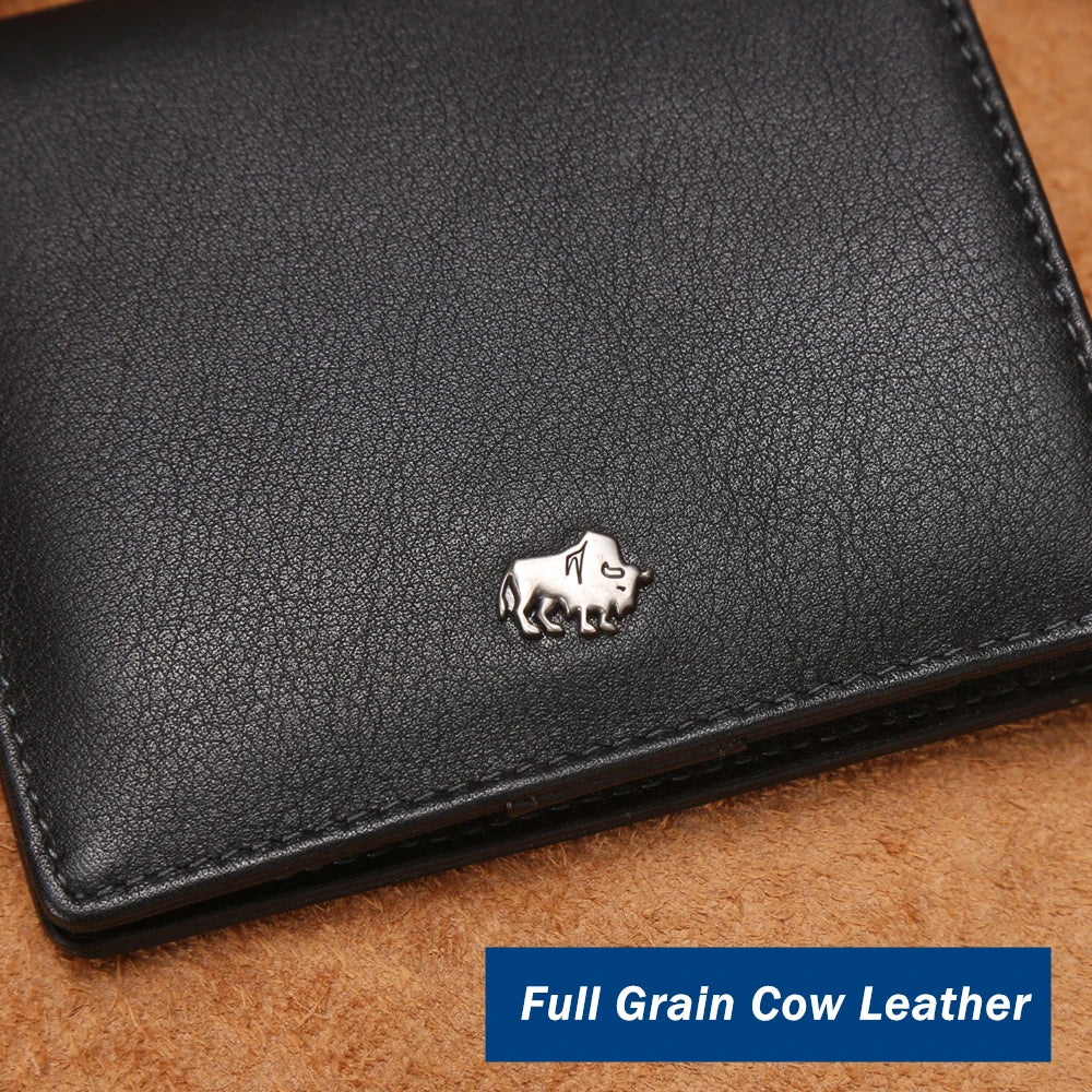 BISON DENIM Fashion Purse Men's Genuine Leather Wallet RFID Blocking Mini Wallet