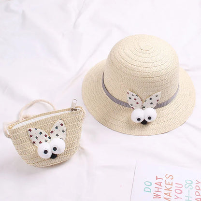 Summer Baby Flower Breathable Hat Straw Hat With Handbag Bags Kids Hat Girls