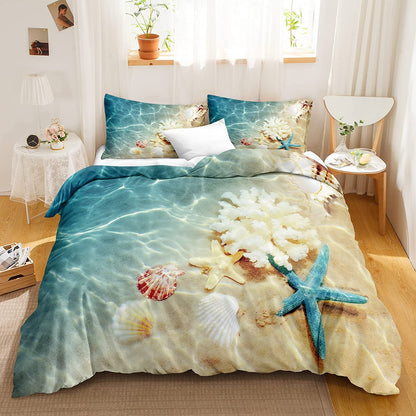 Beach Themed Bedding Set Blue Ocean Duvet Cover Set