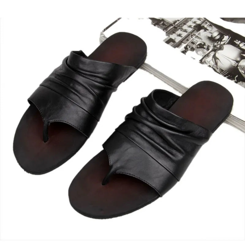 Fashion Summer Mens New Flip Flop Sandals Cow Genuine Leather Slip on