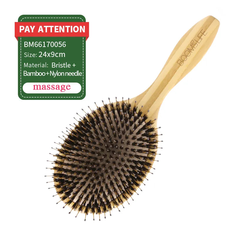 Boar Bristle Hair Brush Women Wood Bamboo HairBrush Professional Curly Airbag