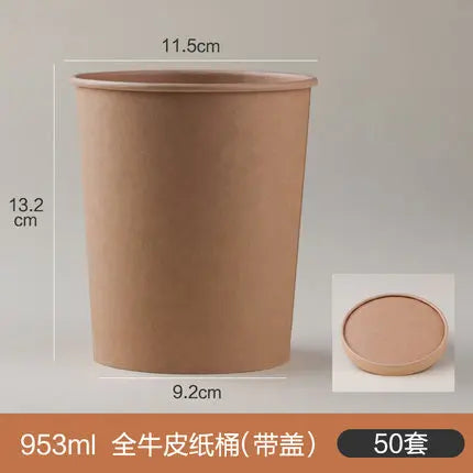 50pcs/Pack Large Capacity Disposable Kraft Paper Bowl